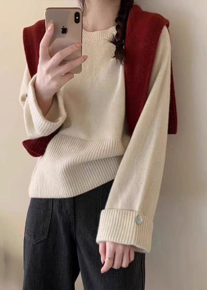 Purple O-neck Cozy Cotton Knit Sweater Top Fall