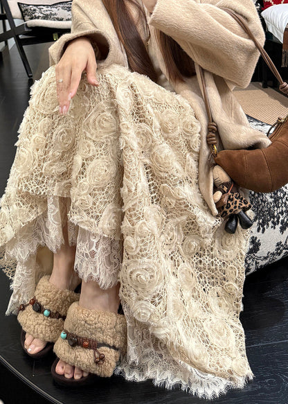 Light Yellow Elastic Waist a Line Skirt Fall