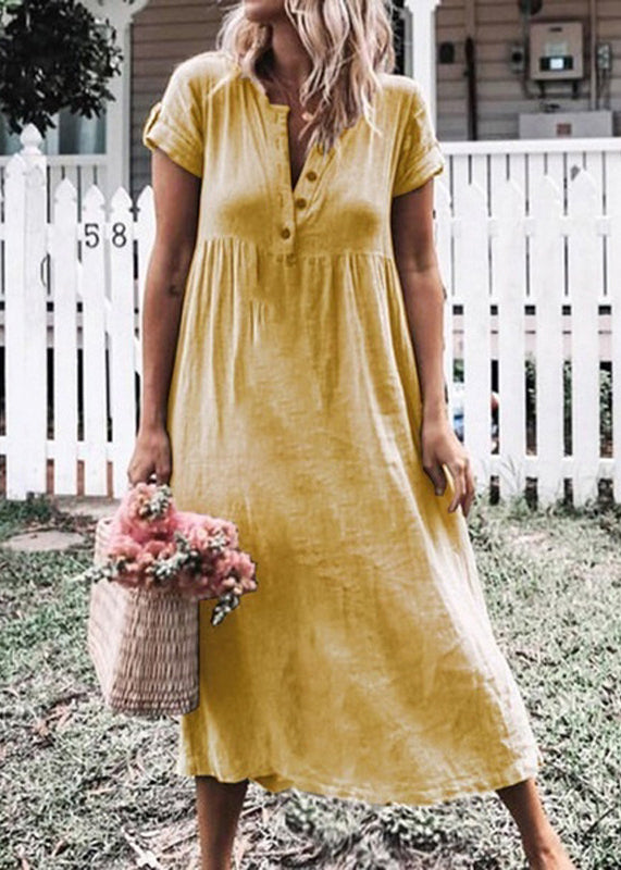 Organic Orange O Neck Patchwork Cotton Long Dress Summer