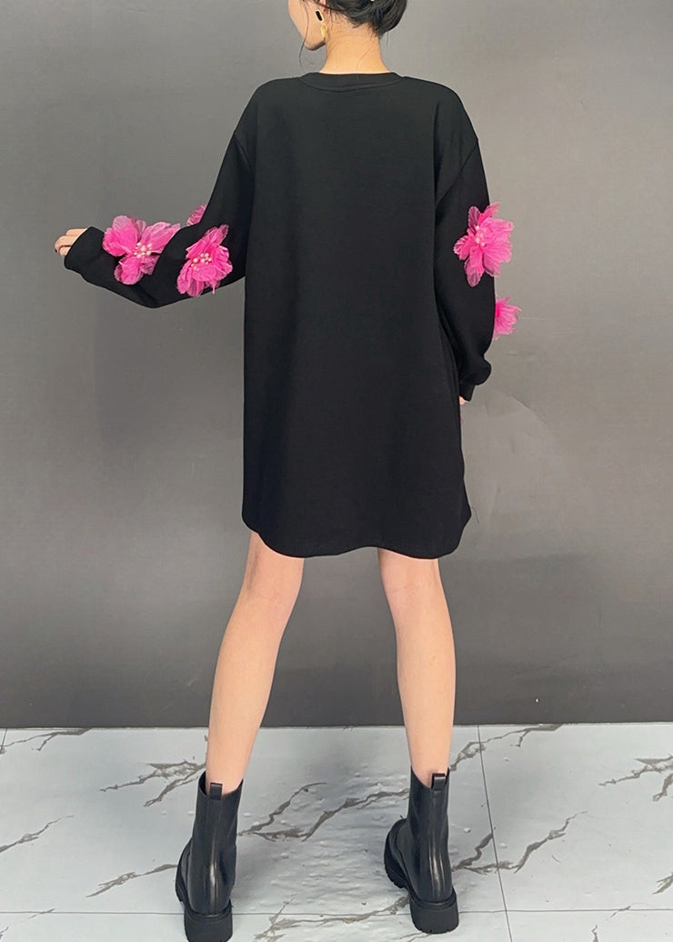 Black O Neck Patchwork Loose Cotton T Shirt Spring