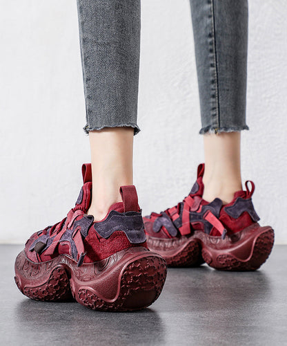 Yellow Platform Shoes Suede Splicing Lace Up