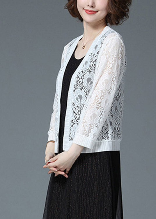 White Hollow Out Lace Upf 50+ Cardigan Long Sleeve