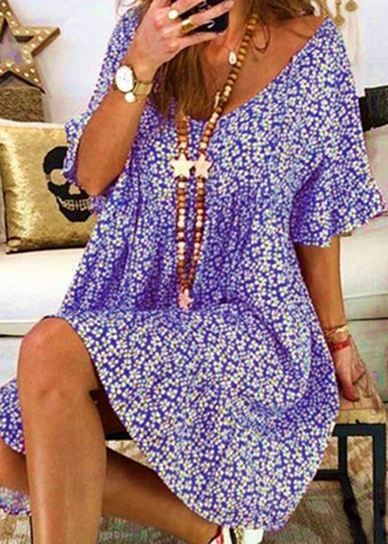Red V Neck Print Patchwork Cotton Dress Summer