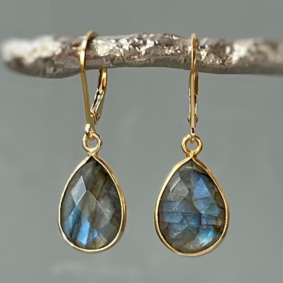 Blue Stone Golden Earrings