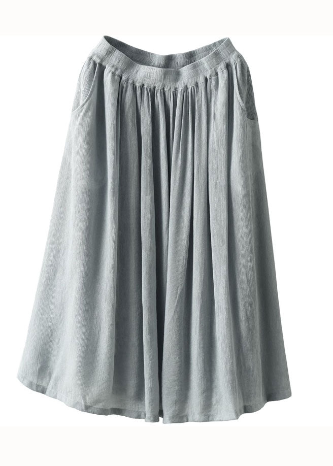 Light Blue Wrinkled Pockets Patchwork Cotton Skirts Summer