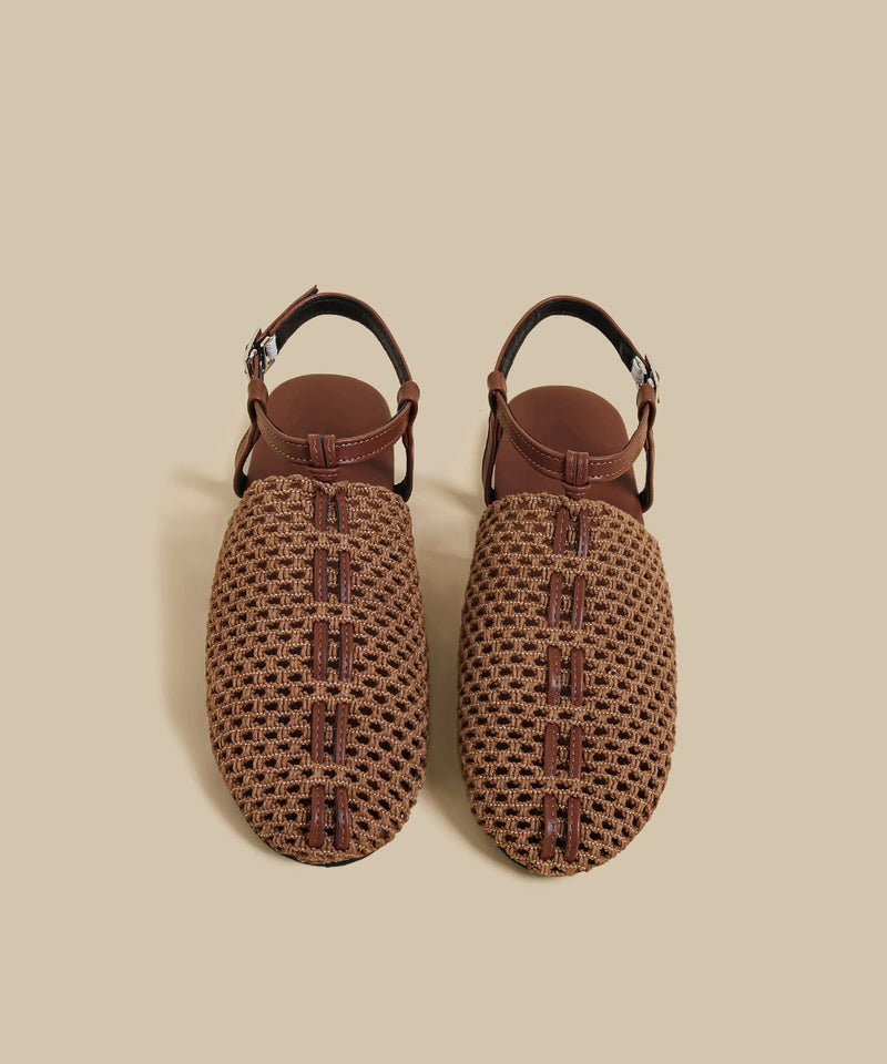 Apricot Hollow Out Knit Fabric Splicing Sandals