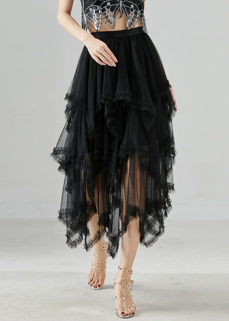 Boutique Black Asymmetrical Tulle Skirts Summer