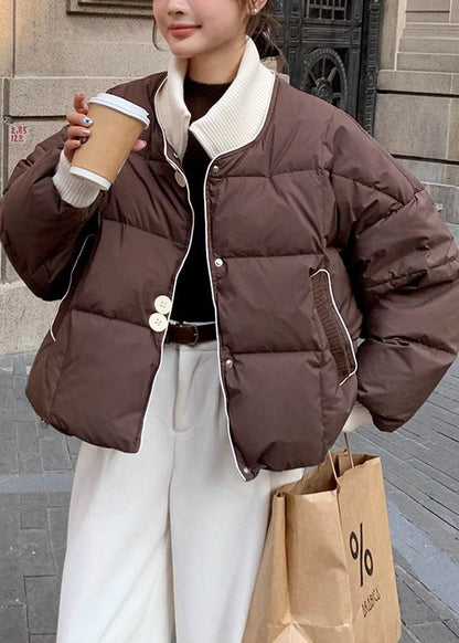 Coffee Stand Collar False Two Pieces Fine Cotton Filled Short Winter Coats