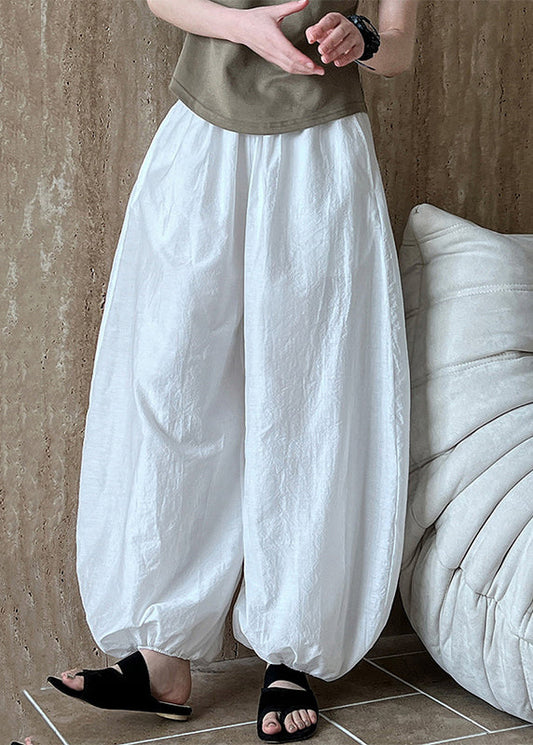 White Oversized Cotton Lantern Pants Summer