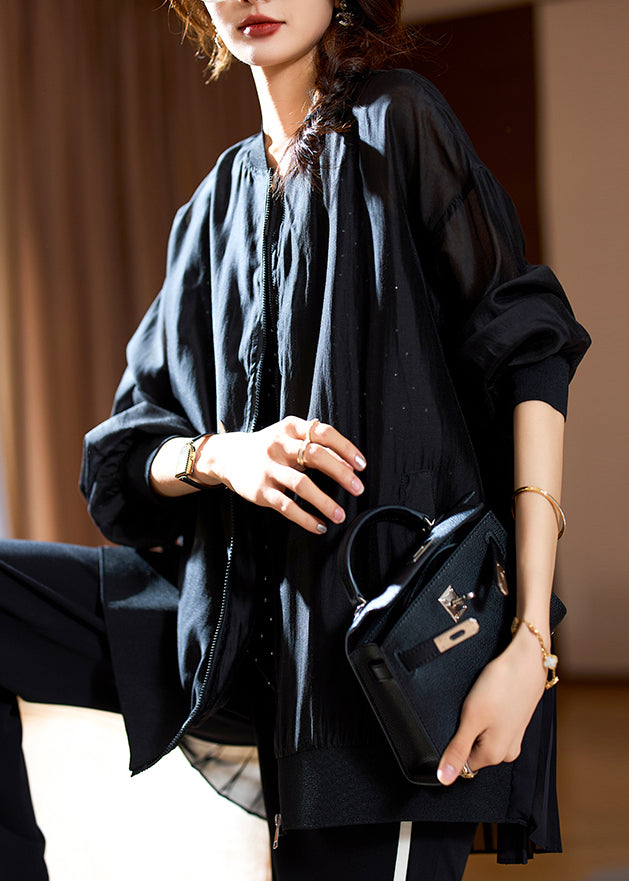 Fine White Zip Up Patchwork Chiffon Upf 50+ Coat Long Sleeve
