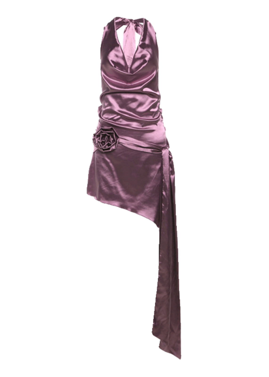 French Purple Turtle Neck Ribbon Backless Dress Summer