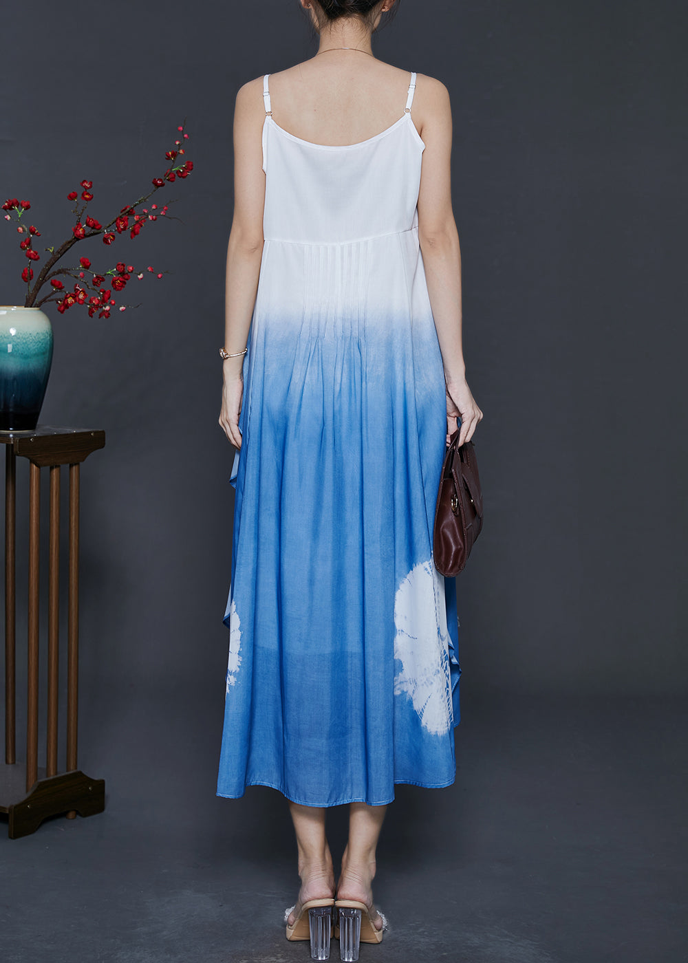 Gradient Blue Ruffled Cotton Cami Dress Summer