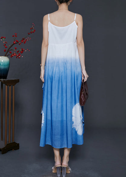 Gradient Blue Ruffled Cotton Cami Dress Summer