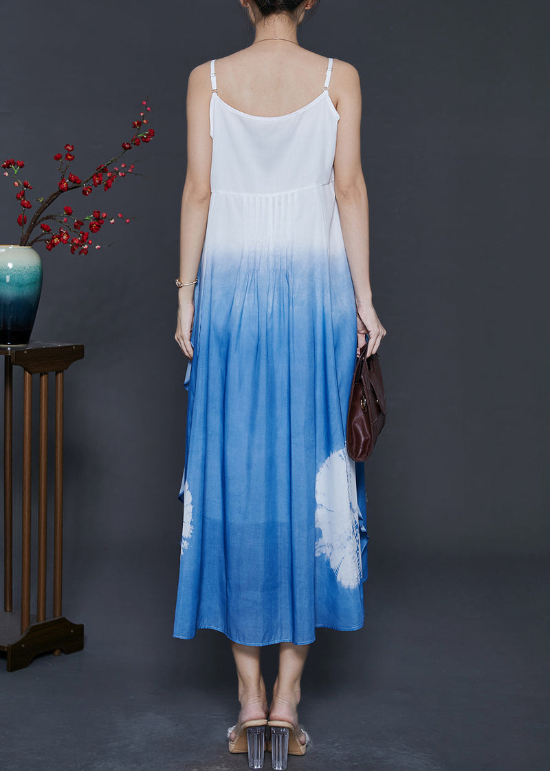 Gradient Blue Ruffled Cotton Cami Dress Summer