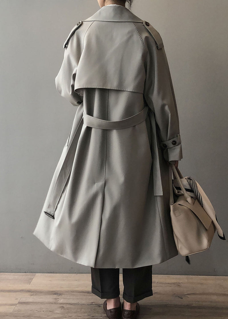 Classy Grey Peter Pan Collar Double Breast Pockets Trench Fall