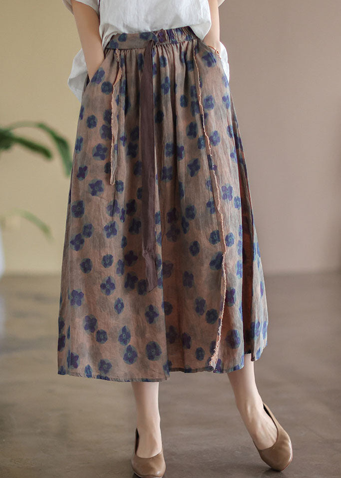Chocolate Print Patchwork Linen Skirts Spring