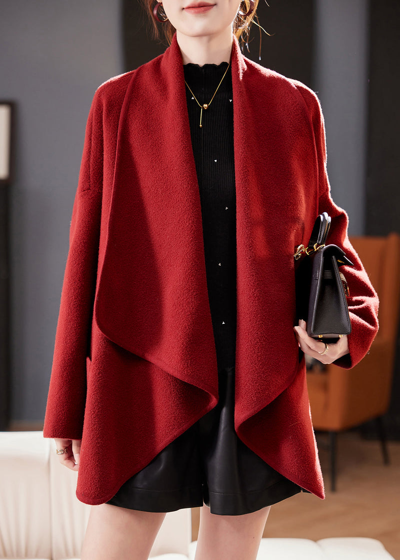 Red Peter Pan Collar Pockets Woolen Cardigans Coat Spring