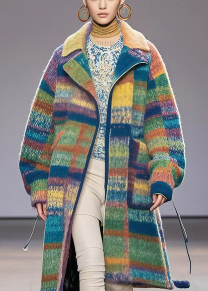 Rainbow Oversized Print Woolen Coat Fall