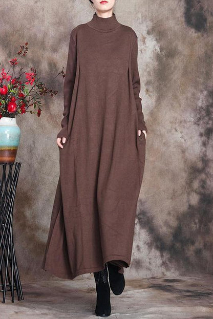 Pure Color Knitted High Neckline Dress