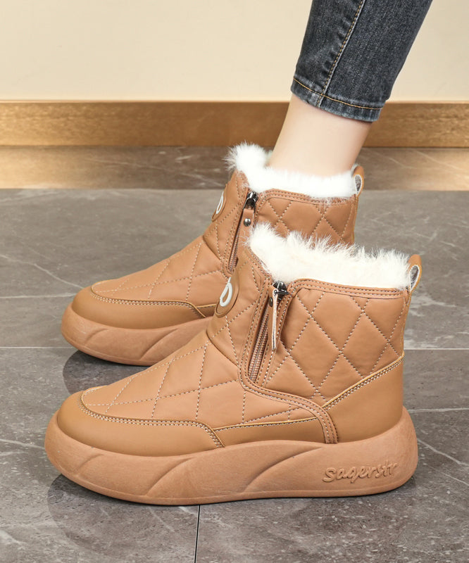 Splicing Platform Boots Khaki Fuzzy Wool Lined