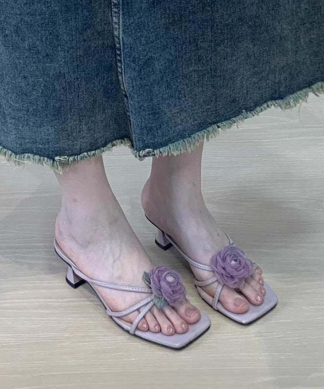 Purple Stylish Splicing Chunky Heel Slide Sandals