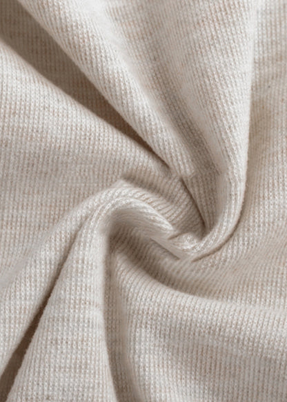 Oatmeal Elastic Waist Cotton Wide Leg Pants Pockets