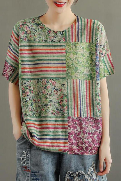 Cotton Knitted Stitching Short Sleeve T-shirt