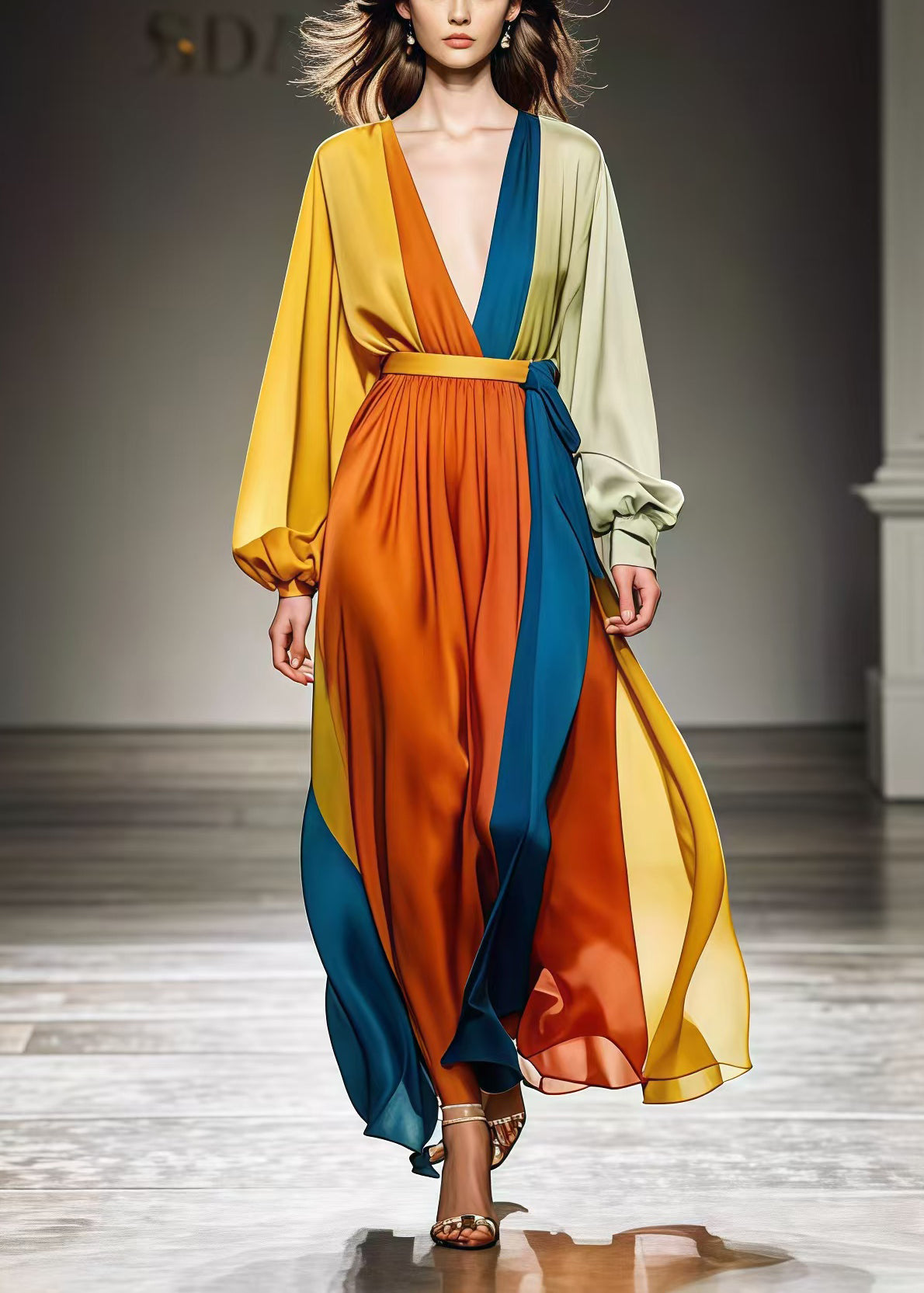 Diy Colorblock Cinched Patchwork Draping Chiffon Holiday Dresses Fall