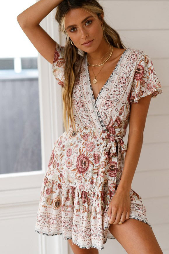 V-neck Maxi Printed Summer Short Dress