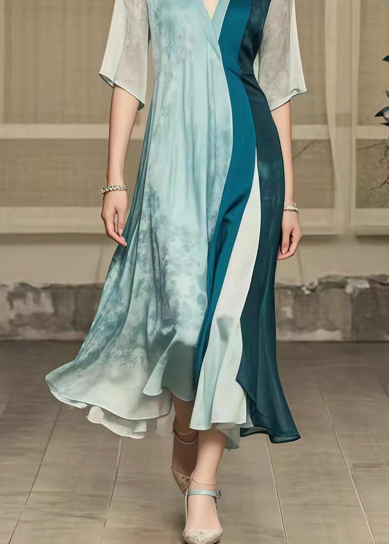 Boutique Polychrome Asymmetrical Patchwork Draping Silk Dresses Summer
