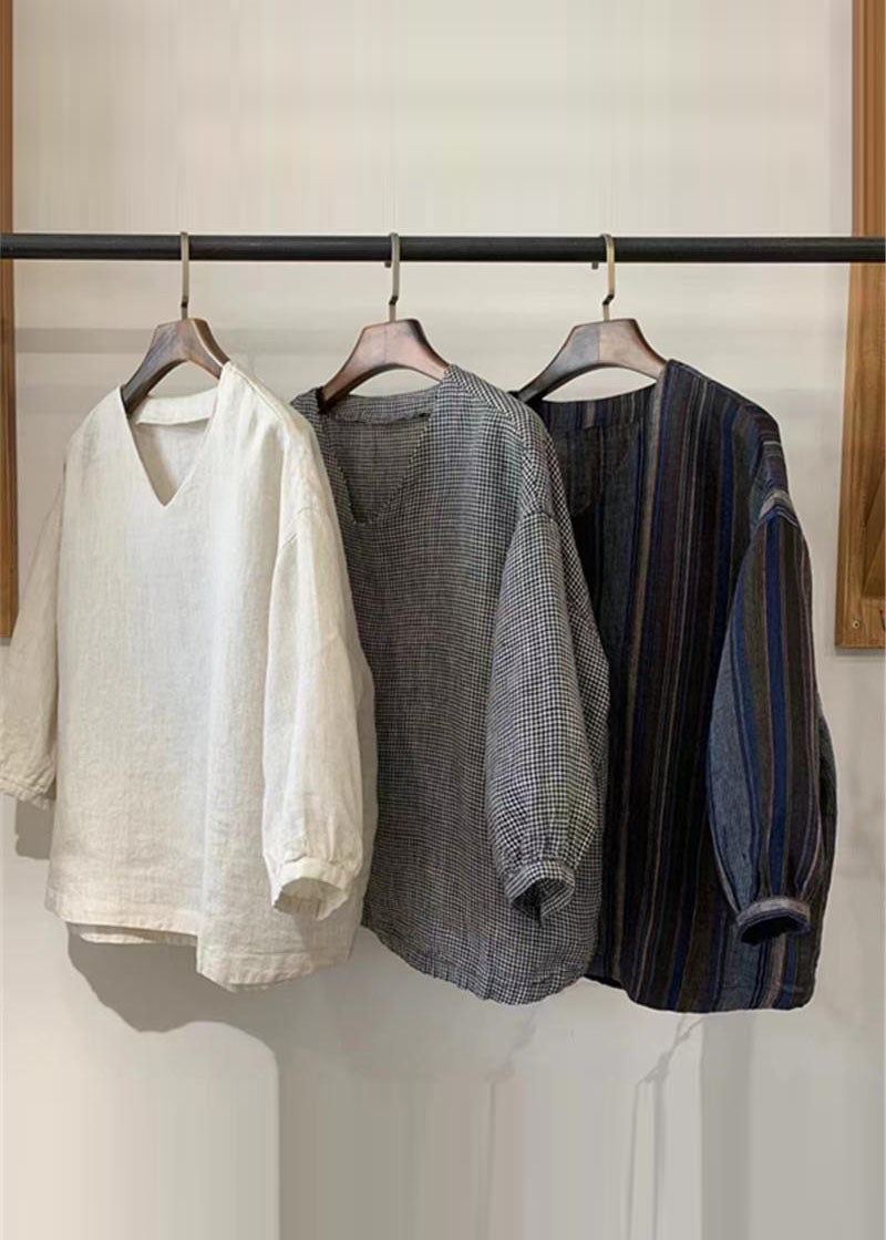 White Oversized Linen Shirt Tops Bracelet Sleeve