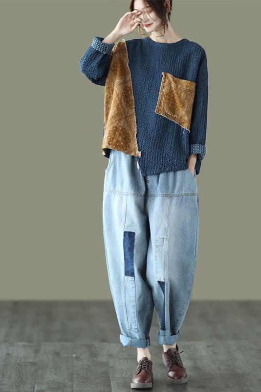 Limited Stock- Retro Stitching Big Pocket Sweater
