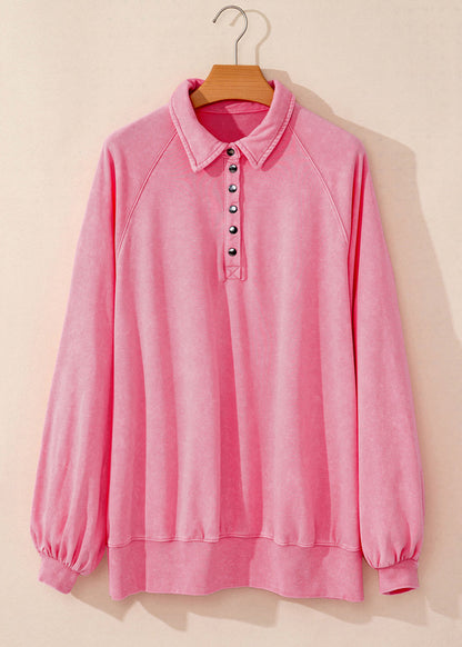 Pink Peter Pan Collar Cotton Sweatshirt Lantern Sleeve