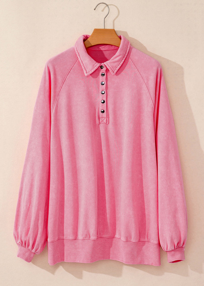 Pink Peter Pan Collar Cotton Sweatshirt Lantern Sleeve