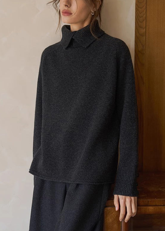 Charcoal Grey High Neck Warm Knit Shirts Winter