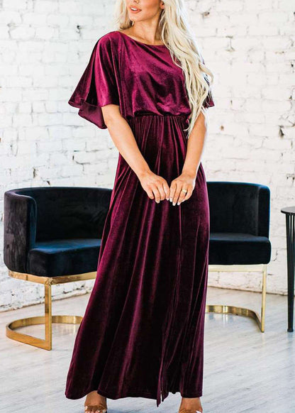 Mulberry Patchwork Velvet Dress Butterfly Sleeve