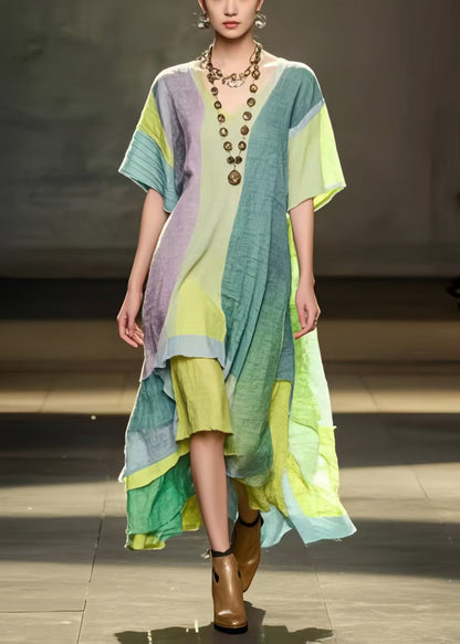 Modern Rainbow Asymmetrical Design Cotton Holiday Dress Summer