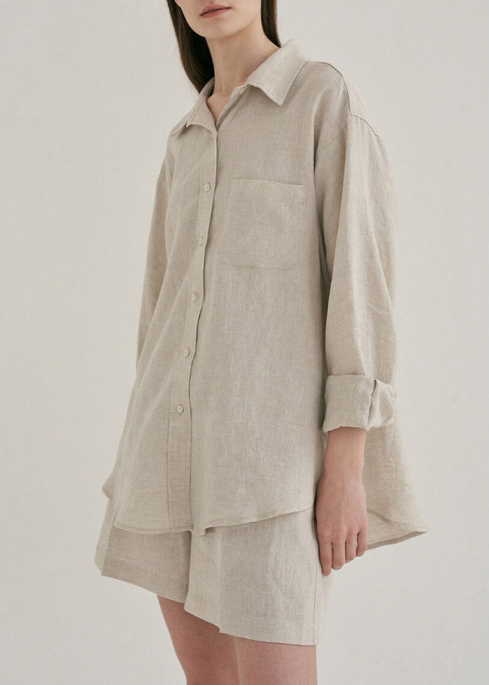 Linen Shirts and Shorts Two Pieces Set Summer