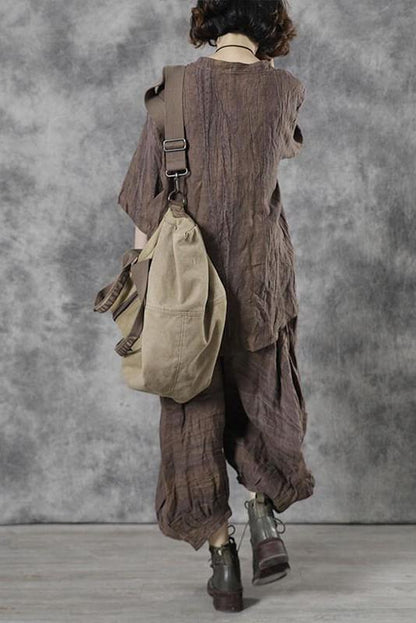 Linen Pleated Elastic Waist Pocket Lantern Pants