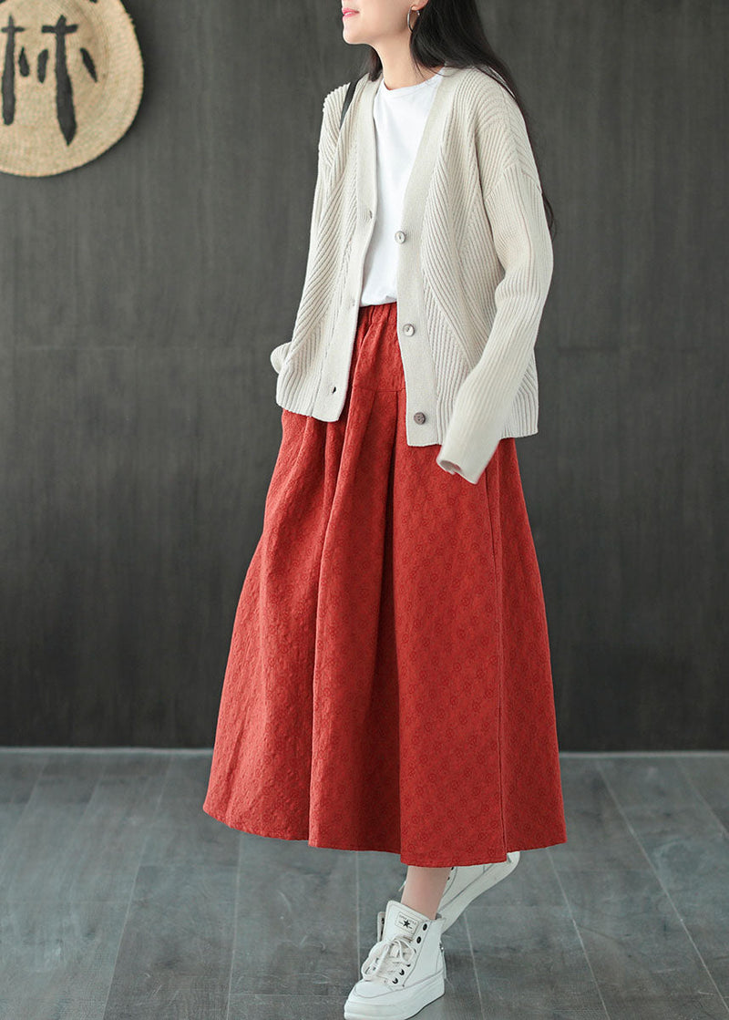 Boutique Orange Red Elastic Waist a Line Skirts Spring