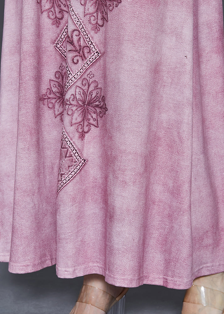 Purple Embroidered Tie Dye Cotton Dress Sleeveless