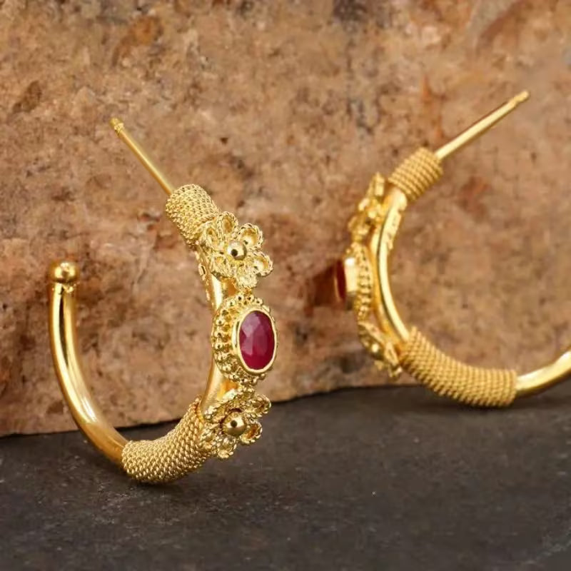 Red Zirconia Hoop Earrings
