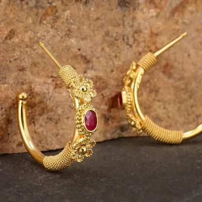 Red Zirconia Hoop Earrings