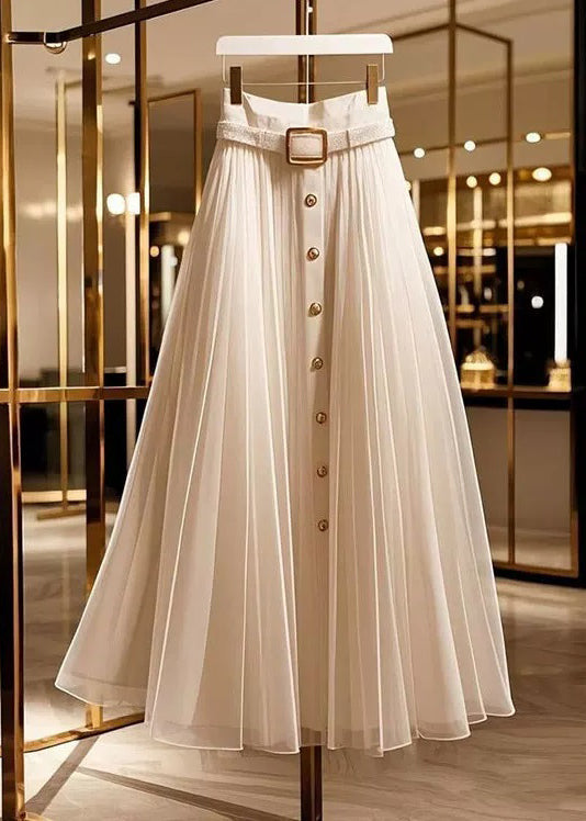 Original Design Apricot Wrinkled High Waist Tulle Skirts Summer