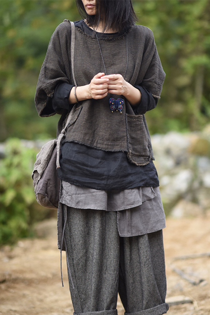 Fall New Retro Linen Washed Raw Edge Short Outerwear