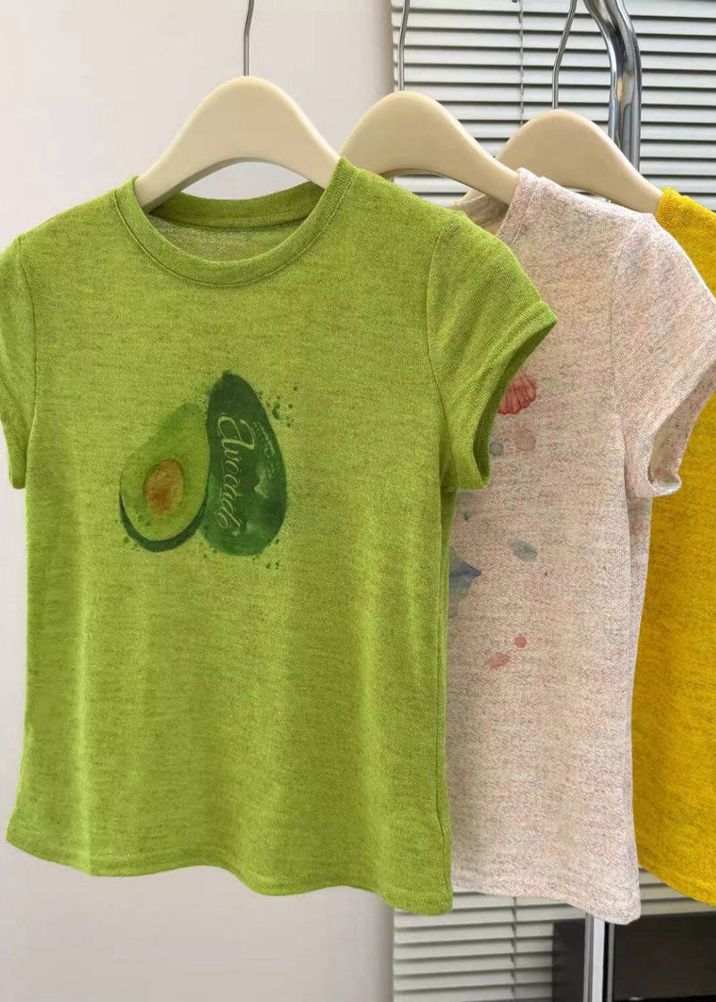 Slim Fit Yellow O-neck Print T Shirt Summer