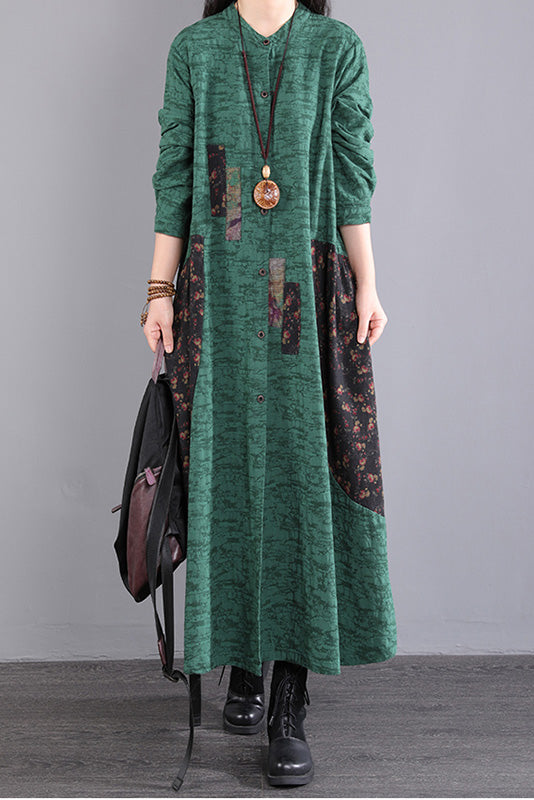 Fall Long Sleeve Dress Loose Cotton Dress