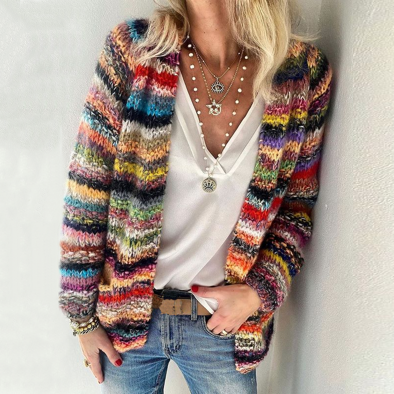 Casual Loose Colorful Sweater Cardigan artswardrobe