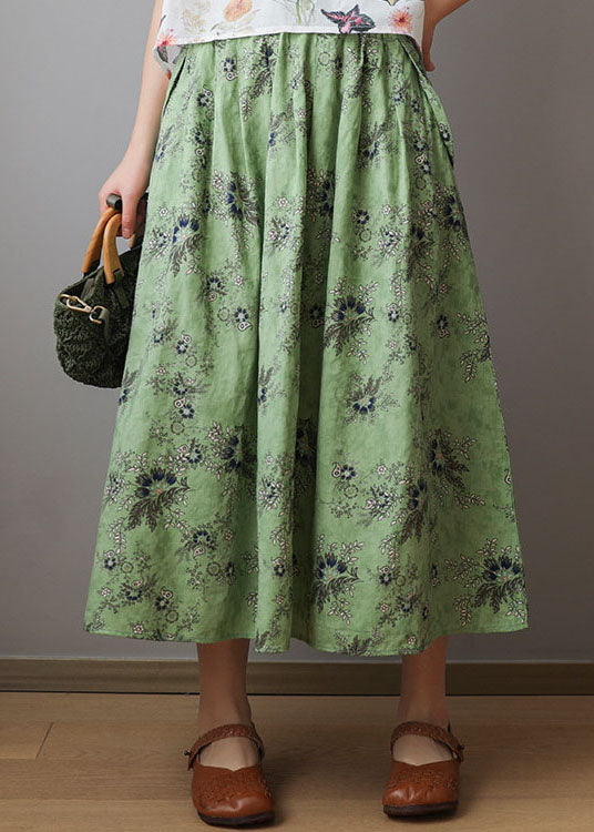 Organic Green Elastic Waist Print Cotton Skirts Spring