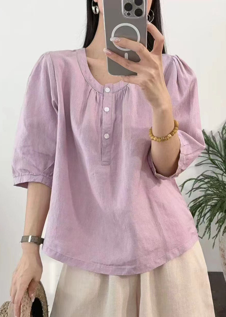 Purple Oversized Linen Top Half Sleeve